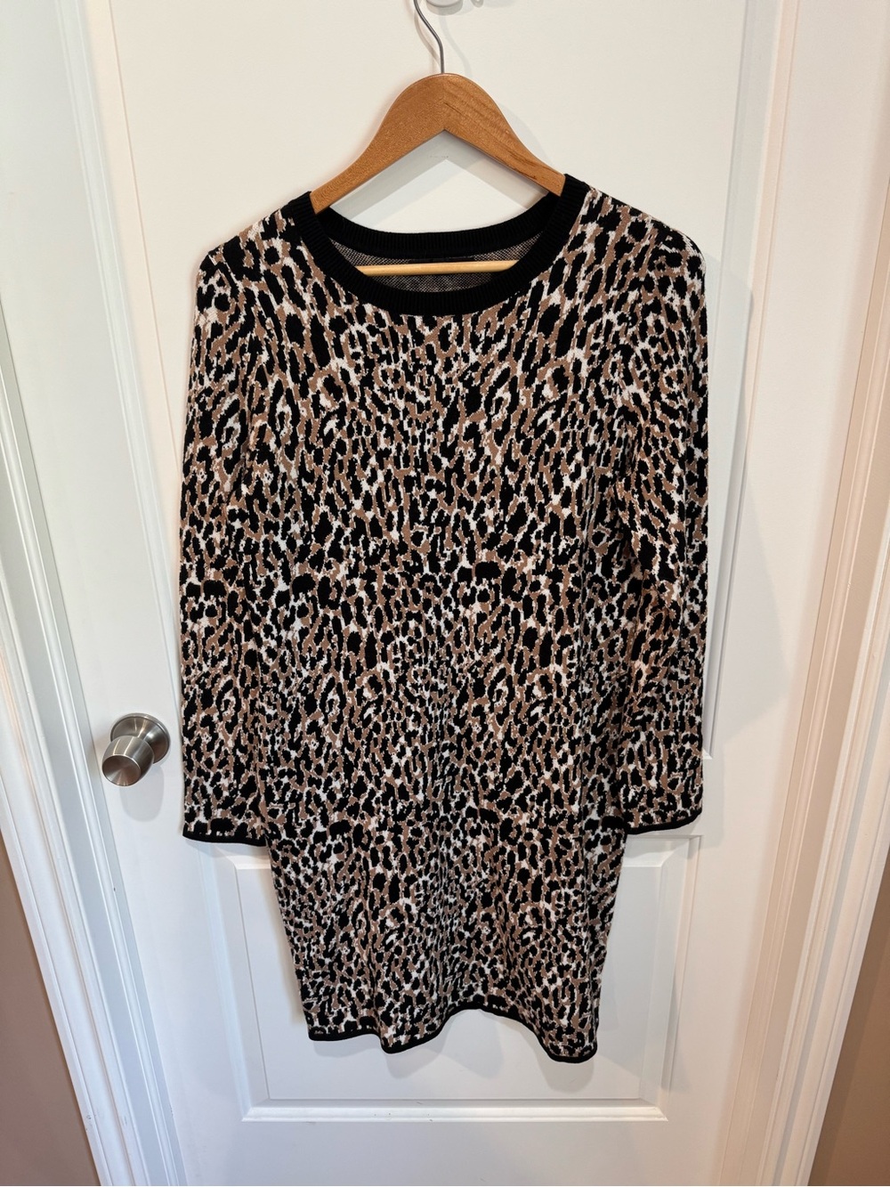 Banana Republic Leopard-Print Long Sleeve Sweater Dress - Black & Brown
